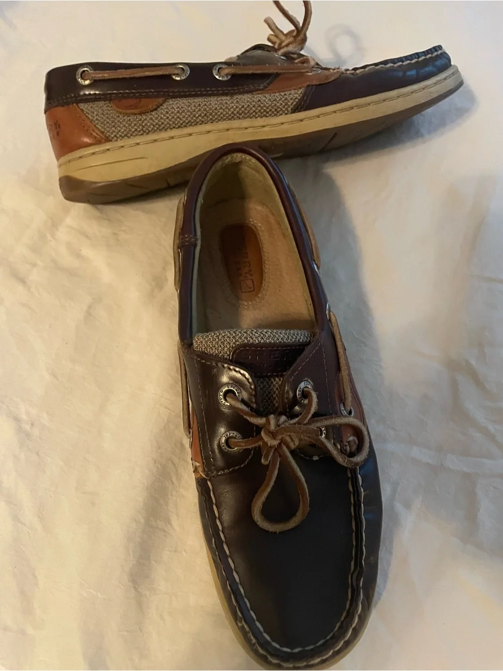 Sperry Men's Two-Tone Leather Boat Shoes in Dark Brown and Tan